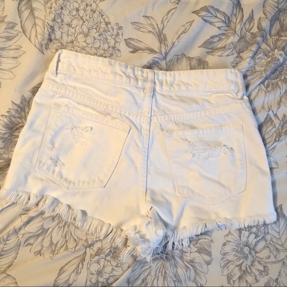 High Rise White Denim Ripped Shorts - Picture 2 of 6